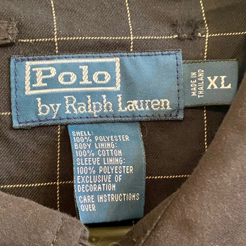 Vtg Polo Ralph Lauren Bi Swing Harrington Jacket Mens XL Black Windowpane Lined